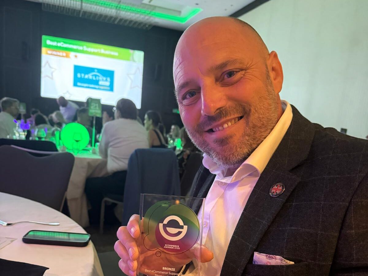 Daniel Allin, Chief Product and Innovation Officer, Diamond Logistics proudly displays one of the two bronze ECommerce Awards logistics-buyer.com
